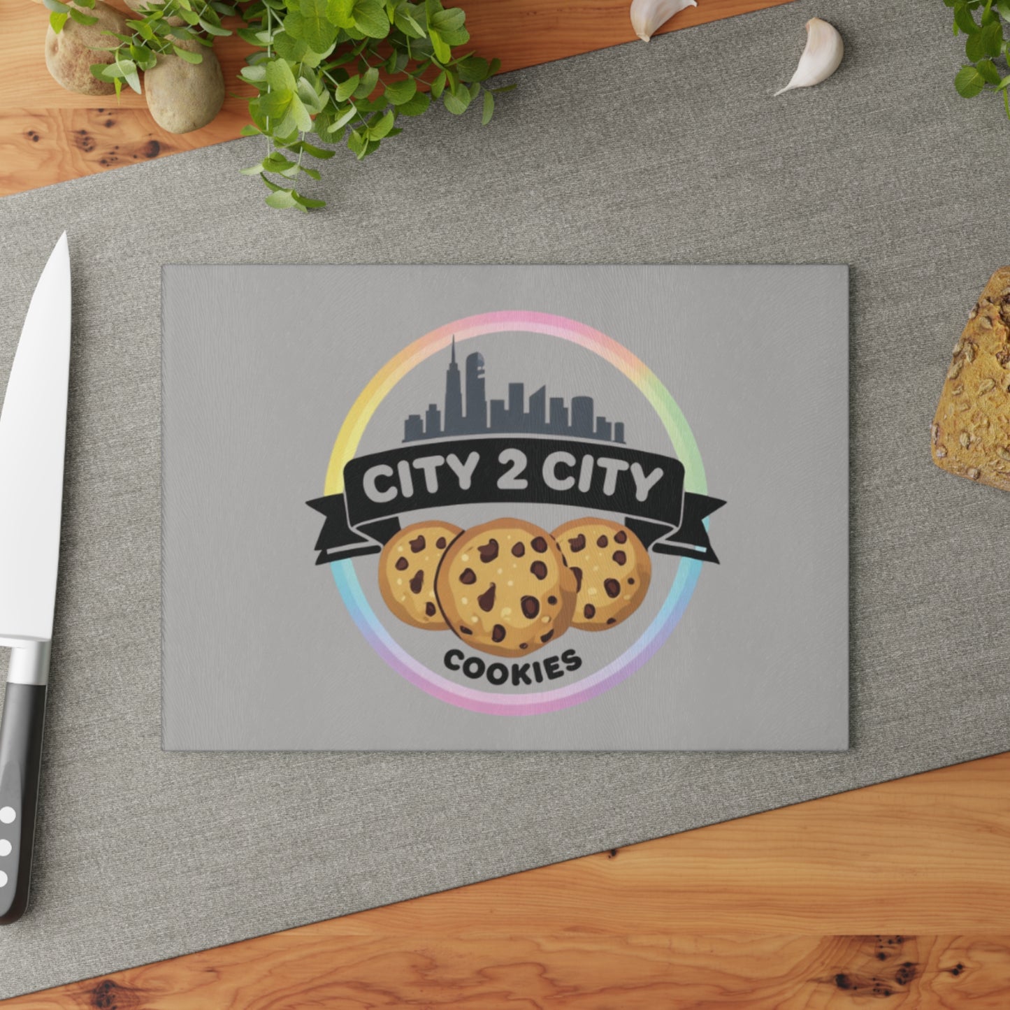 City 2 City Cookies Glass Cutting Board